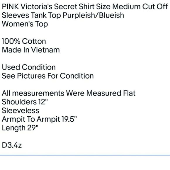 PINK Victoria's Secret Shirt Size Medium Cut Off Sleeves Tank Top - Picture 6 of 6